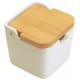 Saleiro 11x10x11cm De Mesa De Cerâmica C/Tampa De Bambu E Colher Bianco
